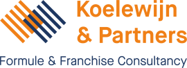 Logo van Koelewijn & Partners met de tekst Franchise Consultancy & Support en een grafisch ontwerp van gekleurde lijnen.