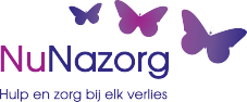 Logo van Nunazorg met paarse vlinders en de tekst Hulp en zorg bij elk verlies.