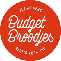 Rood logo met de tekst Altijd vers Budget Broodjes Bereid voor jou in witte letters.