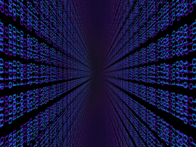 Visuele weergave van abstracte digitale gegevensstromen in perspectief.