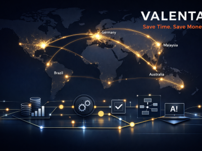Wereldkaart met lichtlijnen die AI-connecties tussen Duitsland, Maleisië, Australië en Brazilië tonen.